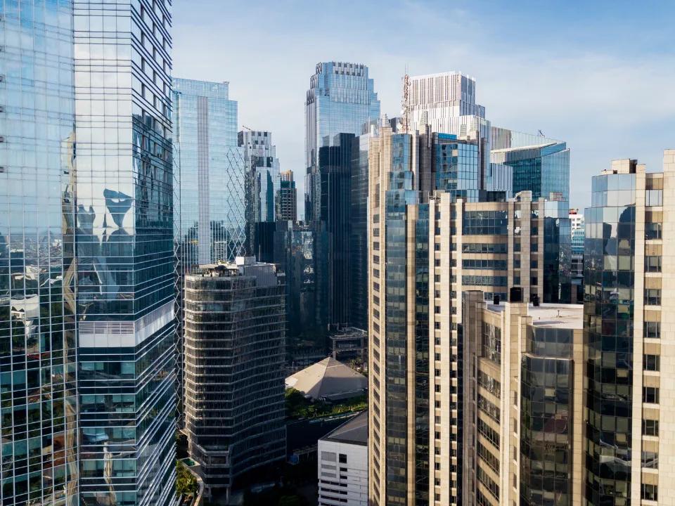 Modern commercial buildings in a city skyline